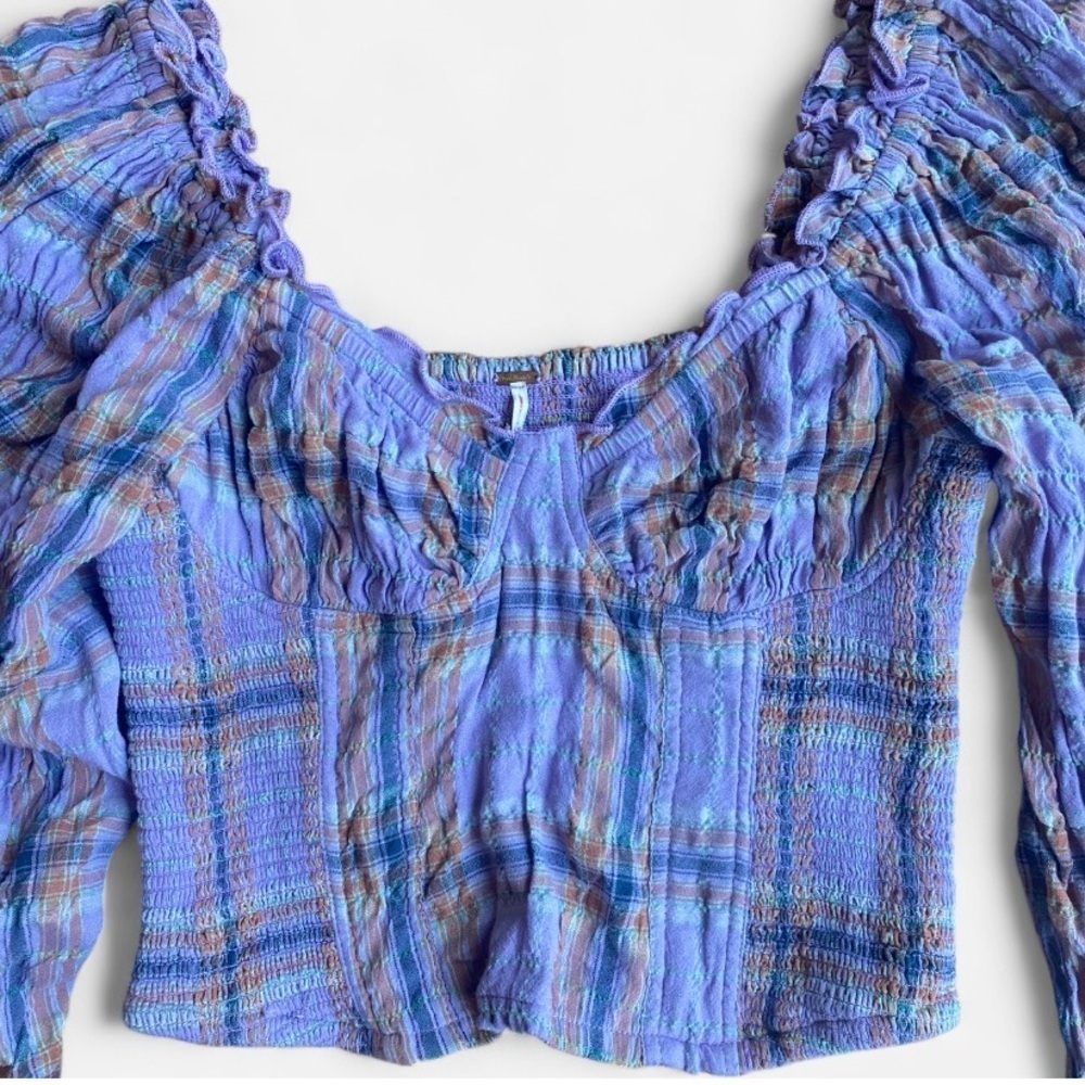 Free People Cherry Bomb Buster Plaid Smocked Top XS - Picture 2 of 5